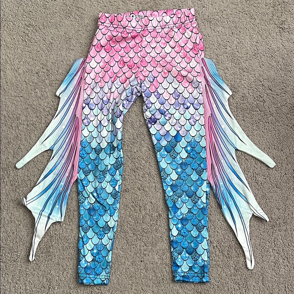 Mermaid Scale Kids Leggings - Pink and Blue size 7-8